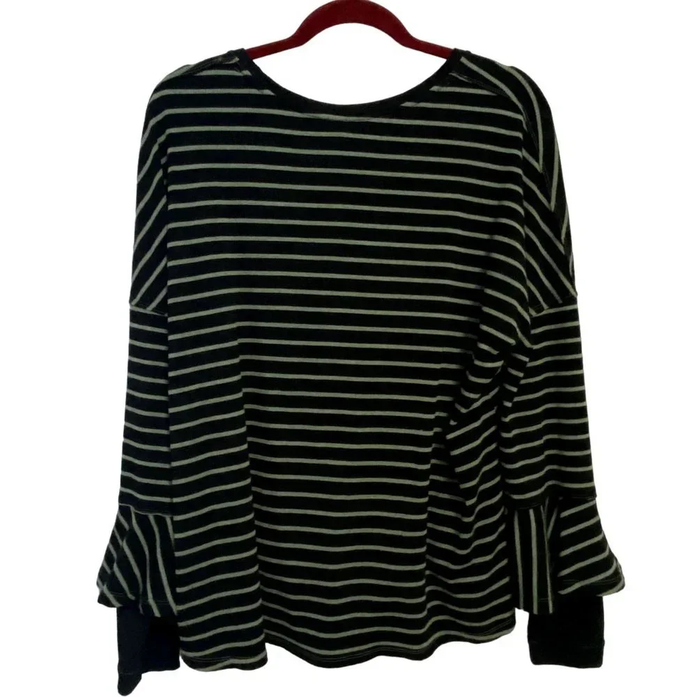 Free People We the Free Round About‎ Striped Top Black and Green Size M